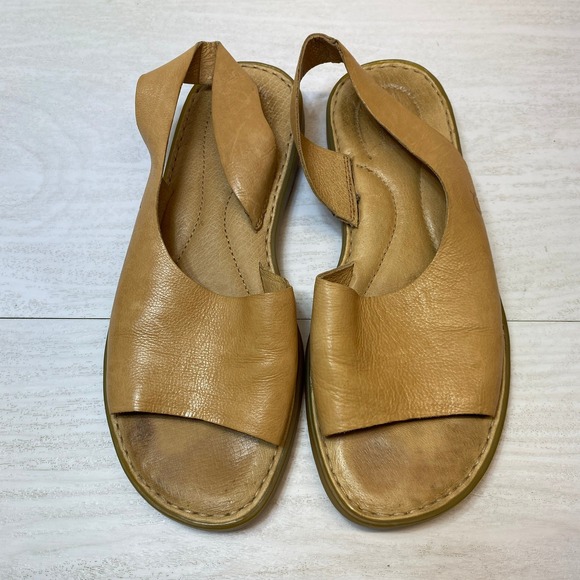 Born Shoes - Born Womens Size 6 M Inlet Slingback Sandals Flat Open Toe Tan Leather